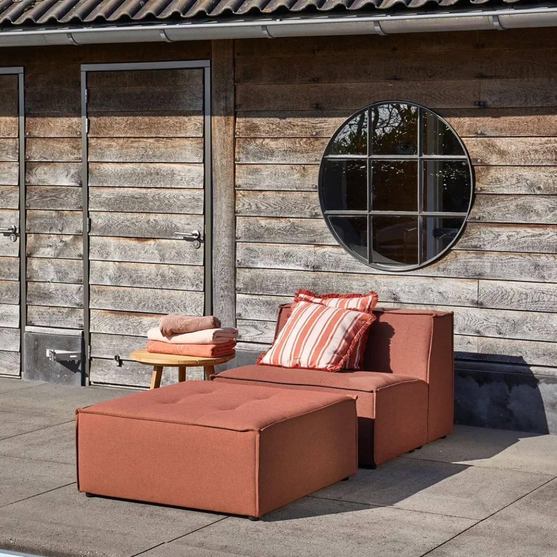 Bellagio Outdoor Footstool, sunbrella source, padouk