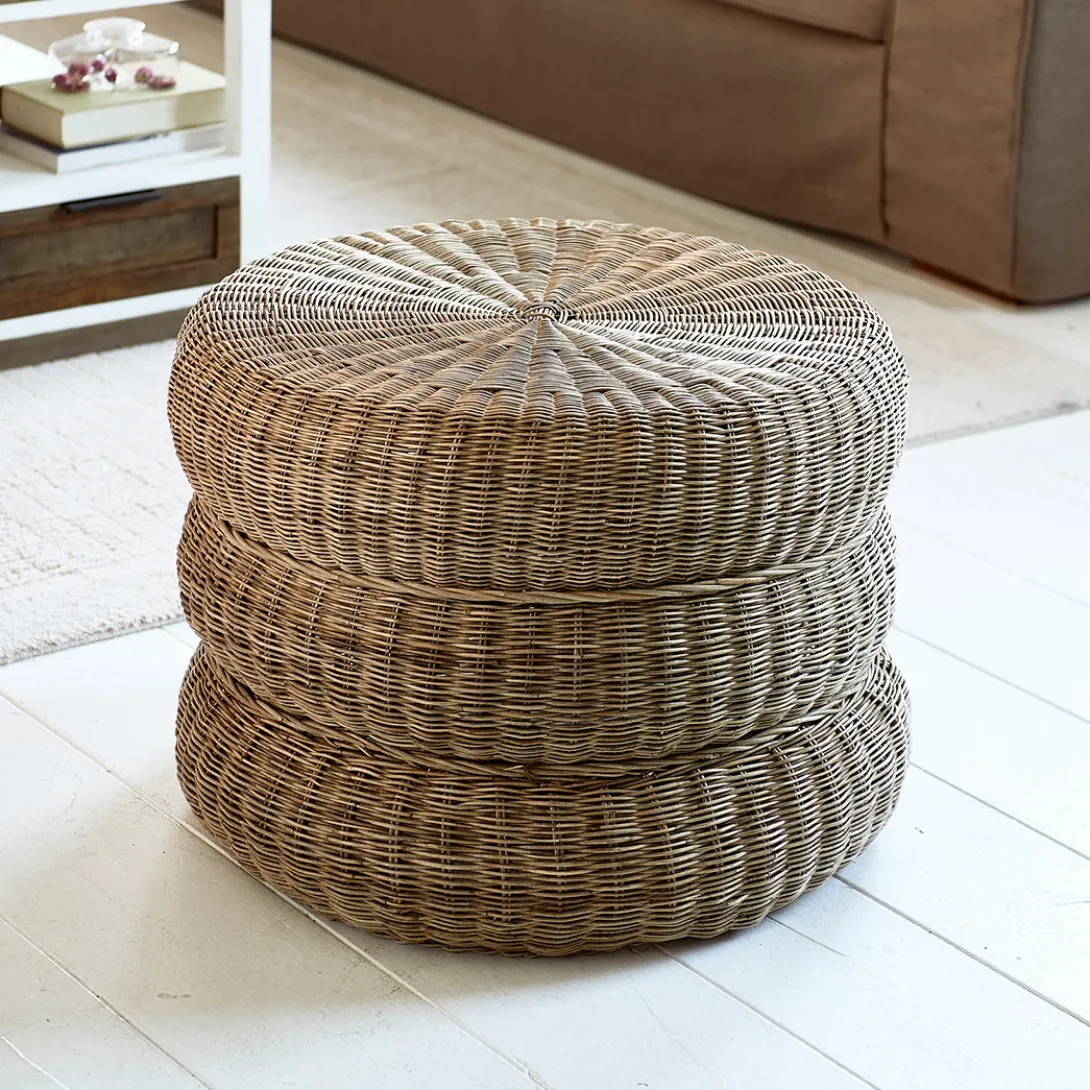 Poef Rustic Rattan Macaron