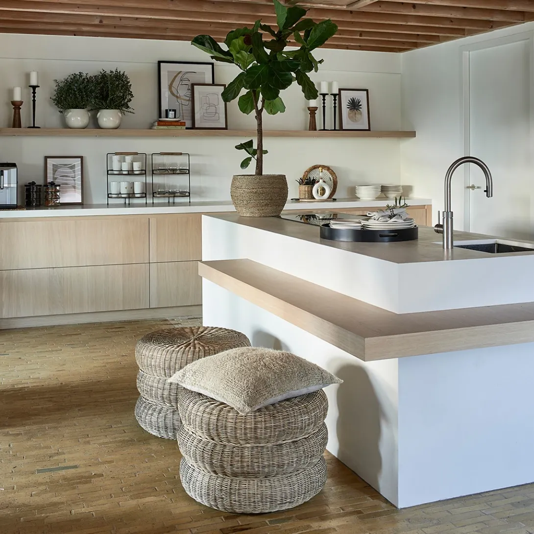 Poef Rustic Rattan Macaron