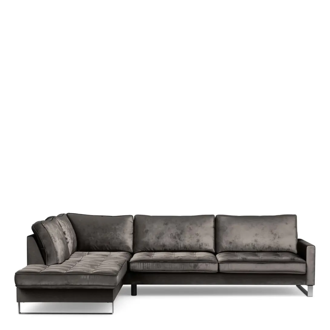 West Houston Corner Sofa Chaise Longue Left, velvet I, grimaldi grey